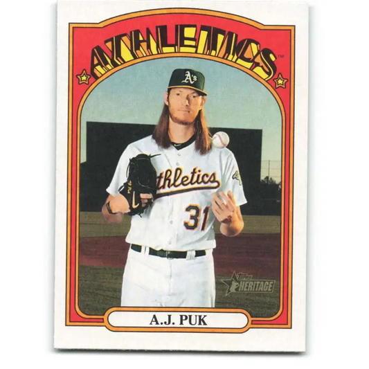 2021 Topps Heritage #118 A.J. Puk NM-MT Oakland Athletics Baseball Card - Baseball Card Single