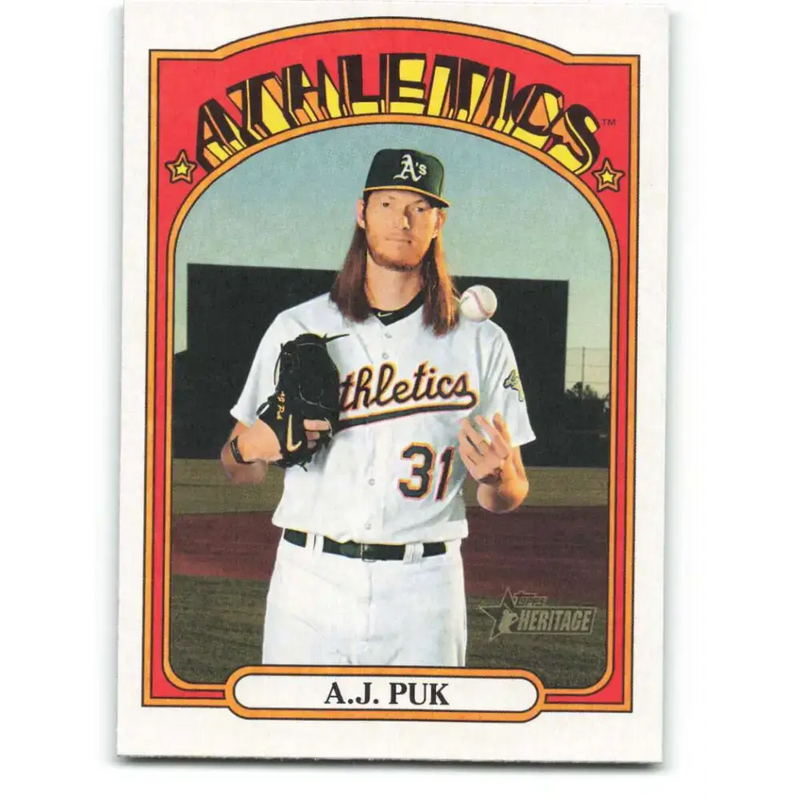 2021 Topps Heritage #118 A.J. Puk NM-MT Oakland Athletics Baseball Card - Baseball Card Single