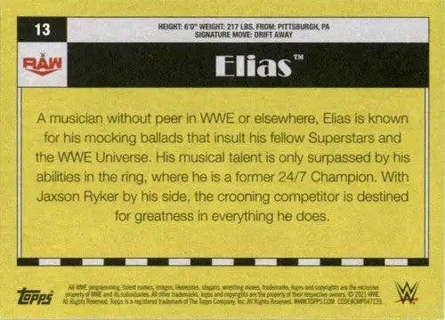 Elias wrestling card from 2021 Topps Heritage with original gloss Simply Sandoval finish