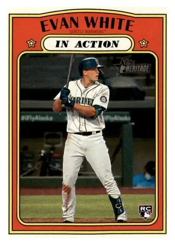 Evan White baseball card from 2021 Topps Heritage with original gloss Mariners Rookie