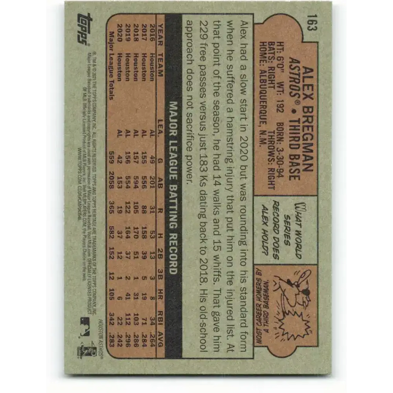2021 Topps Heritage #163 Alex Bregman NM-MT Houston Astros Baseball Card - Baseball Card Single