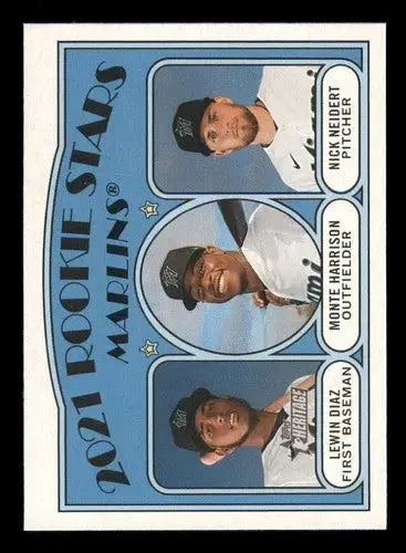 2021 Topps Heritage #209 Lewin Diaz/Monte Harrison/Nick Neidert NM-MT RC Rookie - Baseball Card Single