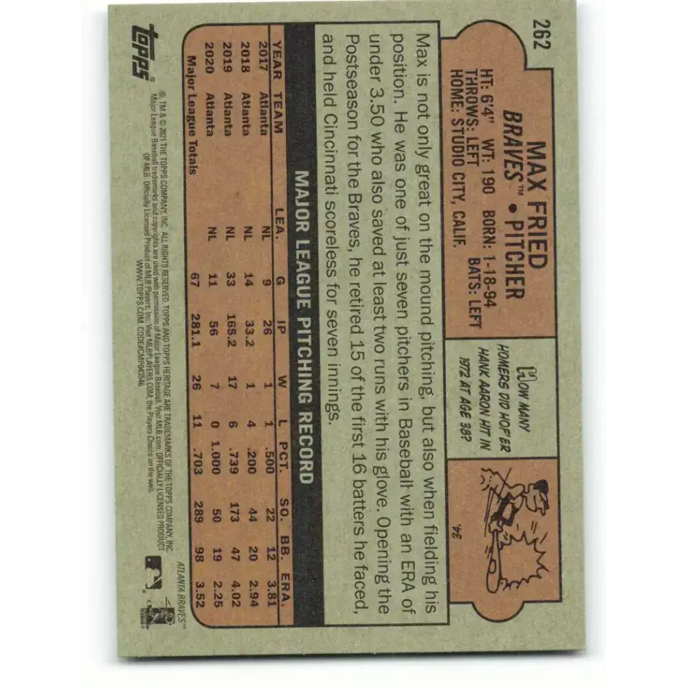 2021 Topps Heritage #262 Max Fried NM-MT Atlanta Braves Baseball Card - Baseball Card Single