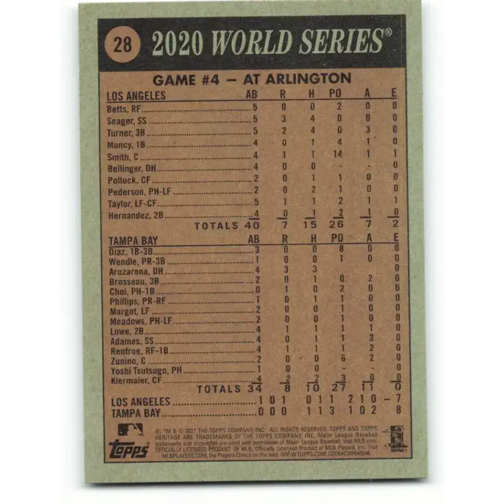 2021 Topps Heritage #28 Game 4 NM-MT Tampa Bay Rays Baseball Card - Baseball Card Single