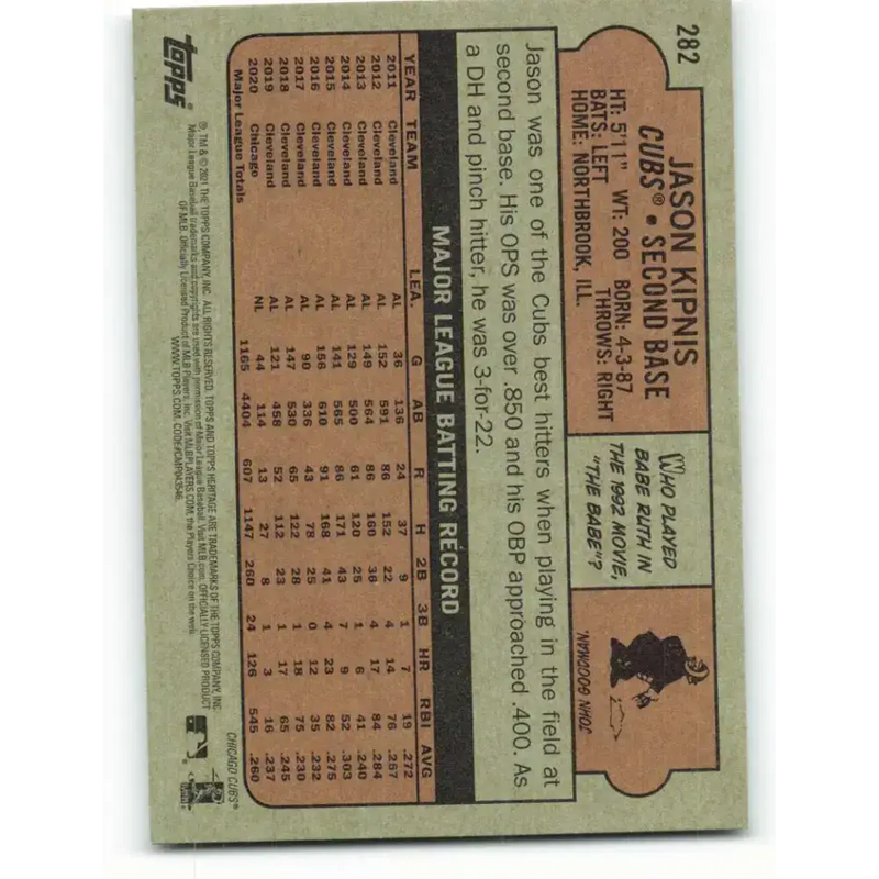 2021 Topps Heritage #282 Jason Kipnis NM-MT Chicago Cubs Baseball Card - Baseball Card Single