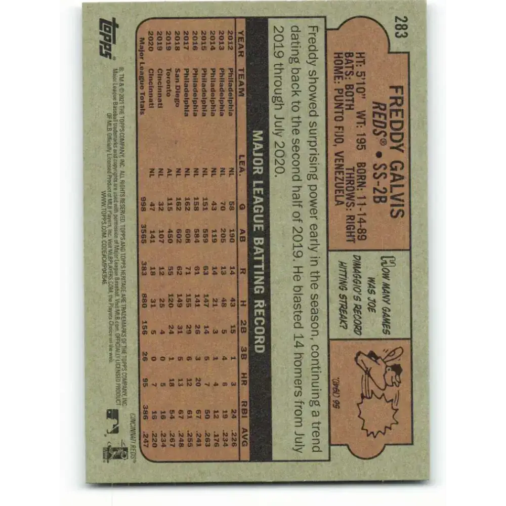 2021 Topps Heritage #283 Freddy Galvis NM-MT Cincinnati Reds Baseball Card - Baseball Card Single