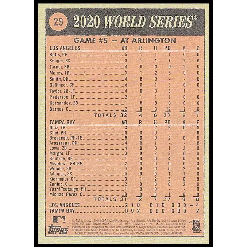 2021 Topps Heritage #29 Game 5 NM-MT Los Angeles Dodgers Baseball Card - Baseball Card Single