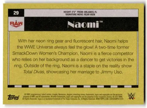 Naomi wrestling card from 2021 Topps Heritage featuring original gloss, simply sandoval style