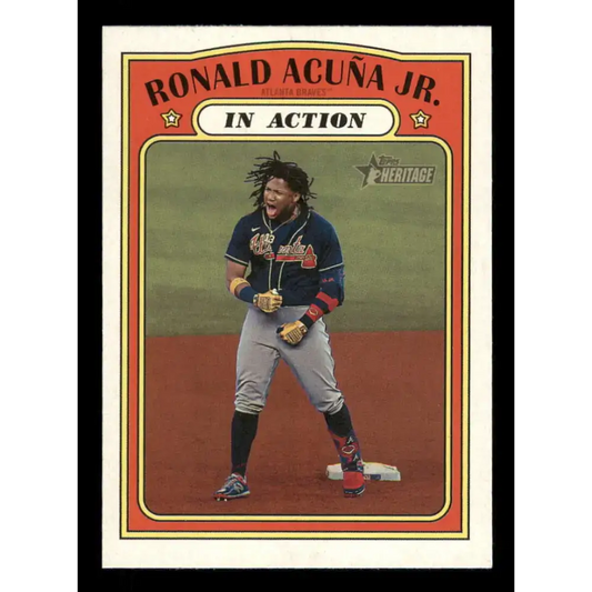 2021 Topps Heritage #300 Ronald Acuna Jr. NM-MT Atlanta Braves Baseball Card - Baseball Card Single