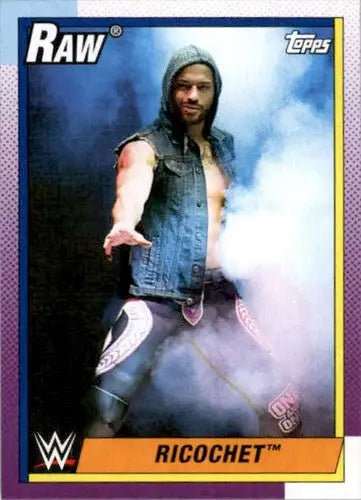 Ricochet wrestling card from 2021 Topps Heritage with original gloss and Simply Sandoval branding