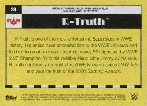 R-Truth wrestling card from 2021 Topps Heritage with original gloss, cards typically sell