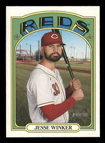 2021 Topps Heritage Jesse Winker baseball card with original gloss from Reds sports cards