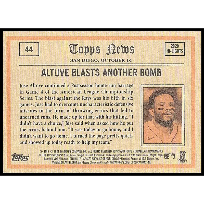 2021 Topps Heritage #44 Jose Altuve NM-MT Houston Astros Baseball Card - Baseball Card Single