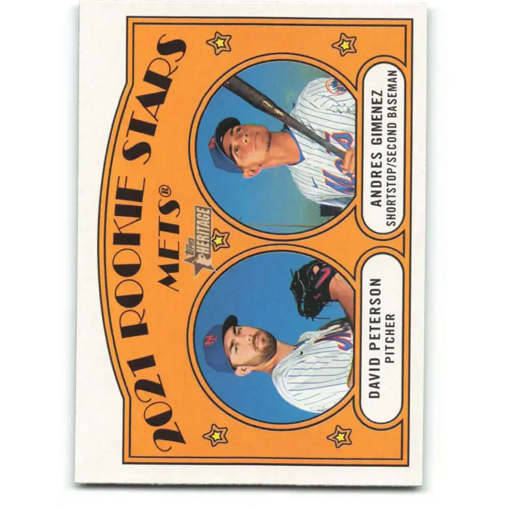2021 Topps Heritage #5 David Peterson/Andres Gimenez NM-MT RC Rookie New York Mets Baseball Card - Baseball Card Single