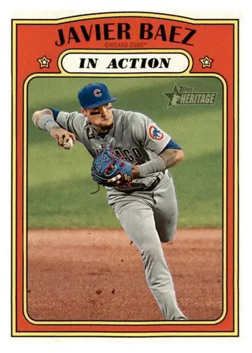 2021 Topps Heritage Javier Baez baseball card with original gloss in Near Mint condition