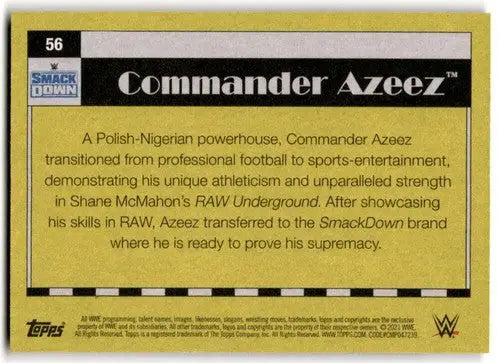Commander Azeez wrestling card from Topps Heritage 2021 featuring original gloss Simply Sandoval