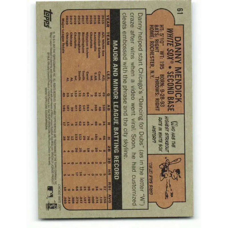 2021 Topps Heritage #61 Danny Mendick NM-MT Chicago White Sox Baseball Card - Baseball Card Single