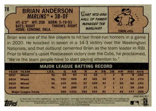 2021 Topps Heritage #78 Brian Anderson NM-MT Marlins - Baseball Card Single