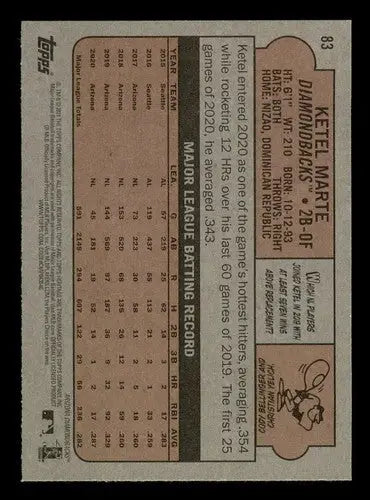 2021 Topps Heritage #83 Ketel Marte NM-MT Diamondbacks - Baseball Card Single