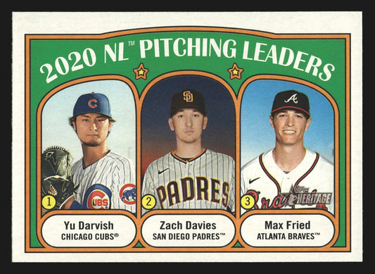 2021 Topps Heritage #93 2020 NL Pitching Leaders Darvish Davies Fried - Baseball Card Single