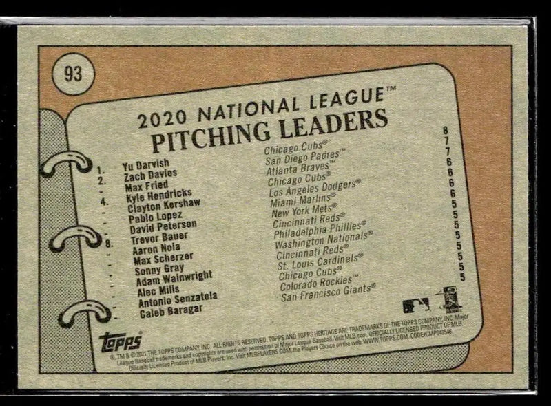 2021 Topps Heritage #93 2020 NL Pitching Yu Darvish / Zach Davies / Max Fried - Baseball Card Single