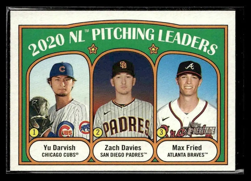 2021 Topps Heritage #93 2020 NL Pitching Yu Darvish / Zach Davies / Max Fried - Baseball Card Single