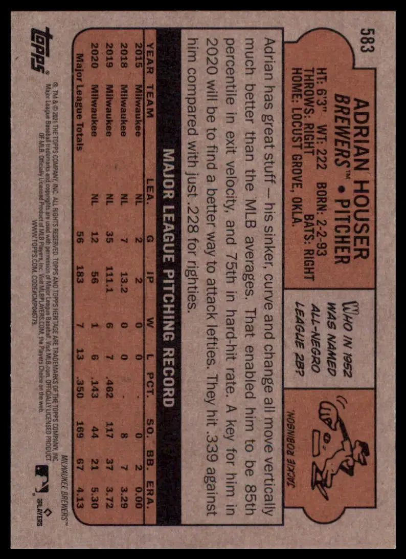 2021 Topps Heritage Adrian Houser 583 Milwaukee Brewers NM