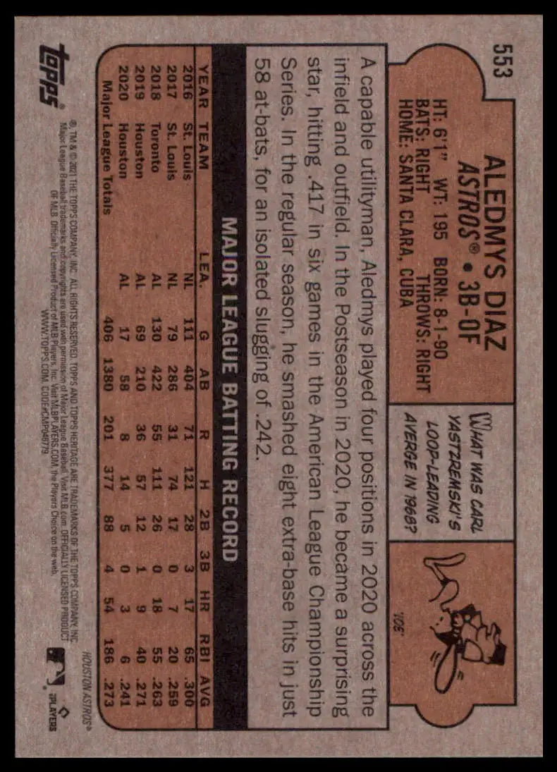 2021 Topps Heritage Aledmys Diaz 553 Houston Astros NM - Baseball Card Single