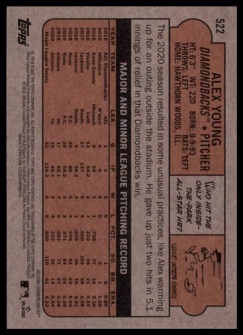 2021 Topps Heritage Alex Young 522 Arizona Diamondbacks NM - Baseball Card Single