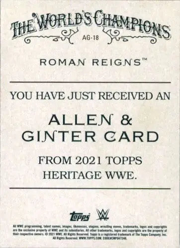 2021 Topps Heritage Allen and Ginter #AG-18 Roman Reigns NM-MT ID:58893 - Wrestling Card Single