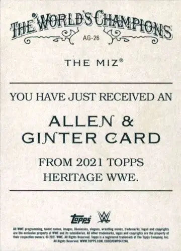 2021 Topps Heritage Allen and Ginter #AG-26 The Miz NM-MT ID:58901 - Baseball Card Single