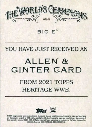 Back of a Big E Allen & Ginter trading card from 2021 Topps Heritage featuring original gloss