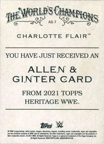2021 Topps Heritage Allen and Ginter #AG-7 Charlotte Flair NM-MT ID:58882 - Baseball Card Single