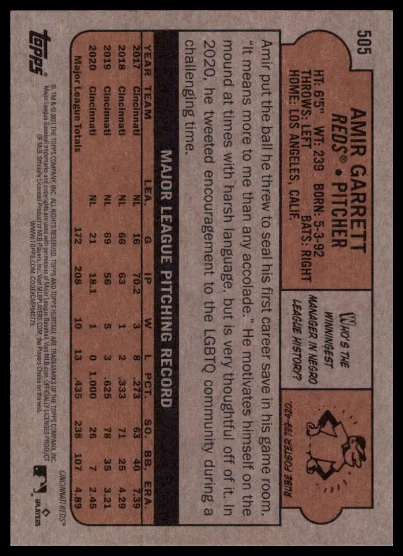 2021 Topps Heritage Amir Garrett 505 Cincinnati Reds NM