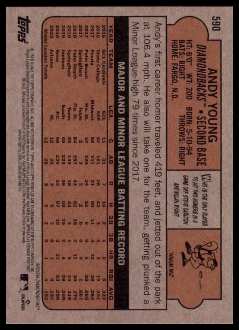 2021 Topps Heritage Andy Young RC 590 Arizona Diamondbacks NM - Baseball Card Single