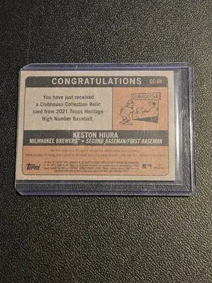 2021 Topps Heritage #CC-KH Keston Hiura Clubhouse Collection Relics High Number - Baseball Card Single