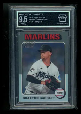 2021 Topps Heritage Chrome Silver Refractor Braxton Garrett #319 314/375 AC 9.5 - Baseball Card Single