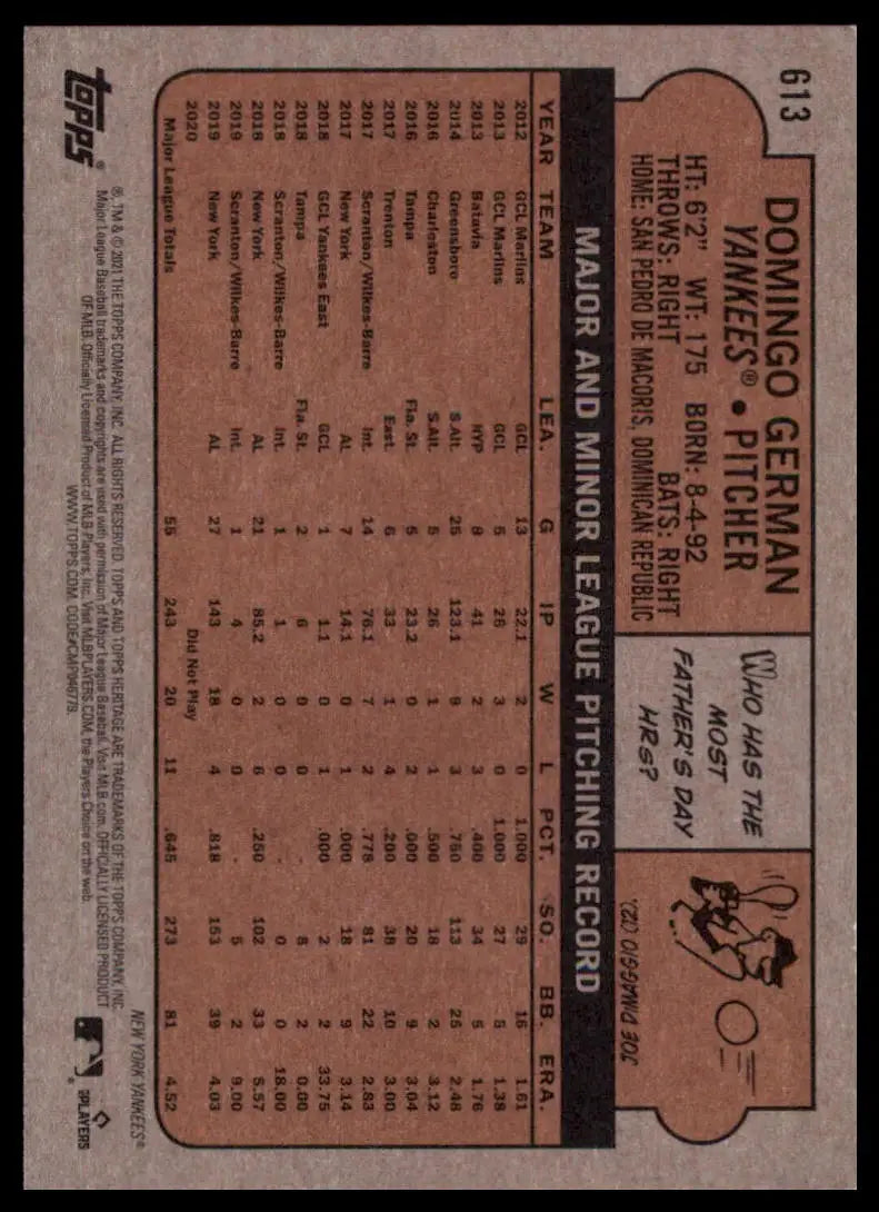 2021 Topps Heritage Domingo German 613 New York Yankees NM