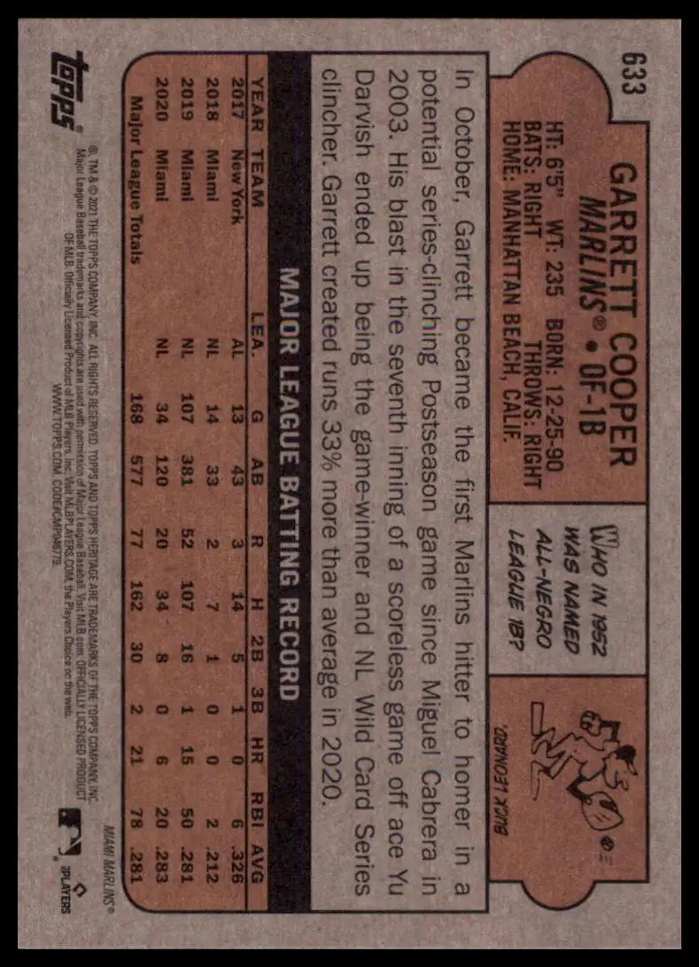 2021 Topps Heritage Garrett Cooper 633 Miami Marlins NM