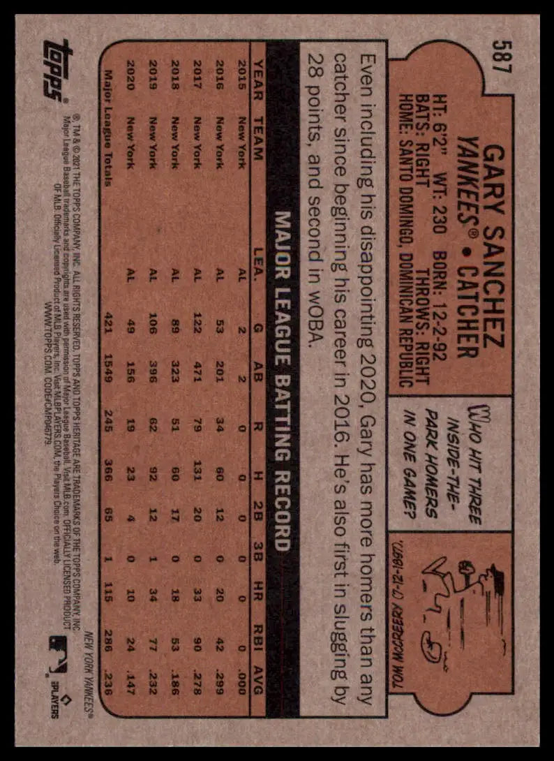 2021 Topps Heritage Gary Sanchez 587 New York Yankees NM