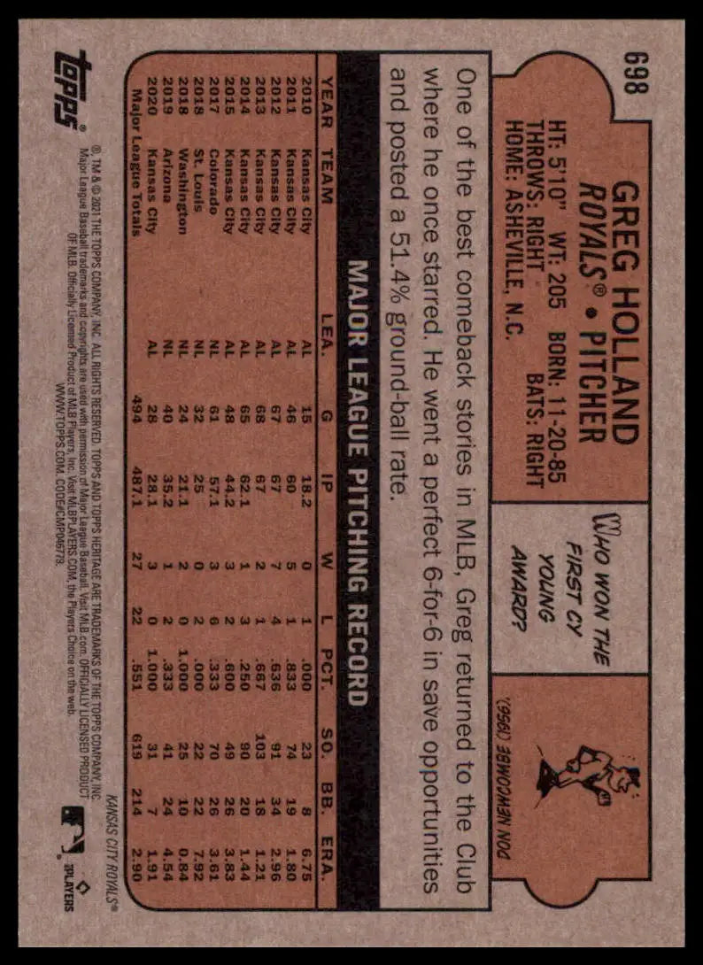 2021 Topps Heritage Greg Holland 698 Kansas City Royals NM