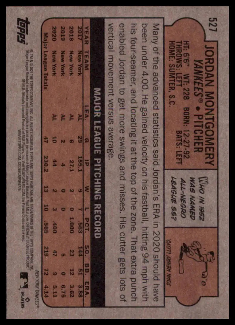 2021 Topps Heritage Jordan Montgomery 527 New York Yankees NM