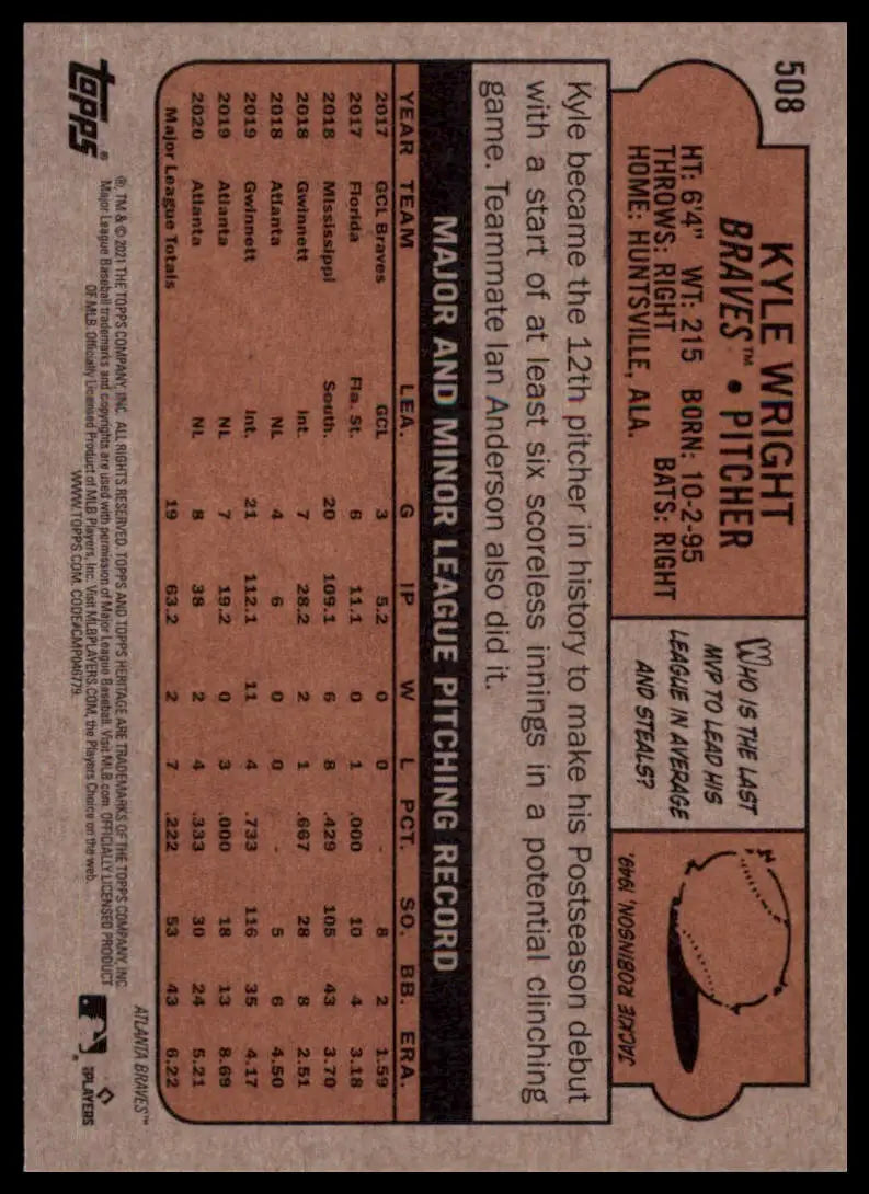 2021 Topps Heritage Kyle Wright 508 Atlanta Braves NM