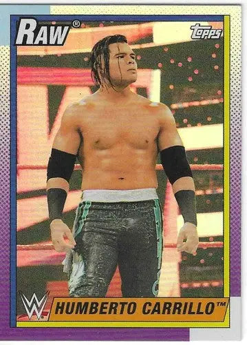 Original gloss WWE Raw trading card of Humberto Carrillo from 2021 Topps Heritage Rainbow Foil