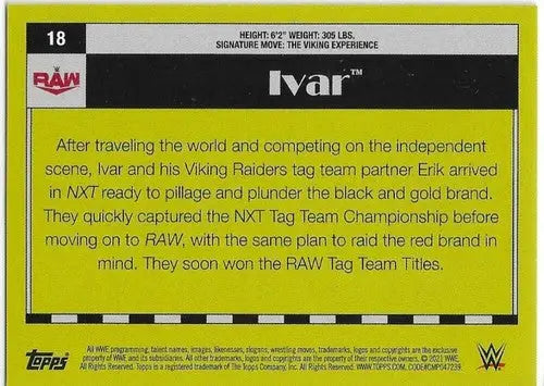 WWE Ivar wrestling trading card from 2021 Topps Heritage Rainbow Foil collection