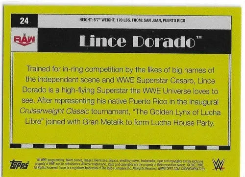 Yellow and black collectible Lince Dorado card from 2021 Topps Heritage Rainbow Foil