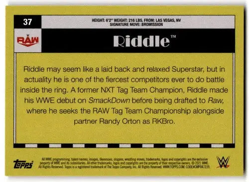 Topps Heritage Rainbow Foil Riddle Wrestling Card from 2021 Topps Heritage collection