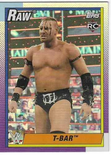 Original gloss T-Bar wrestling card from 2021 Topps Heritage Rainbow Foil series