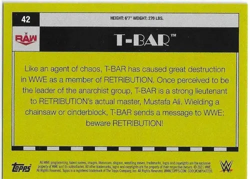 T-BAR wrestling card from 2021 Topps Heritage Rainbow Foil with original gloss and simply Sandoval