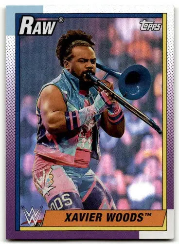 Xavier Woods wrestling card from 2021 Topps Heritage Rainbow Foil collection